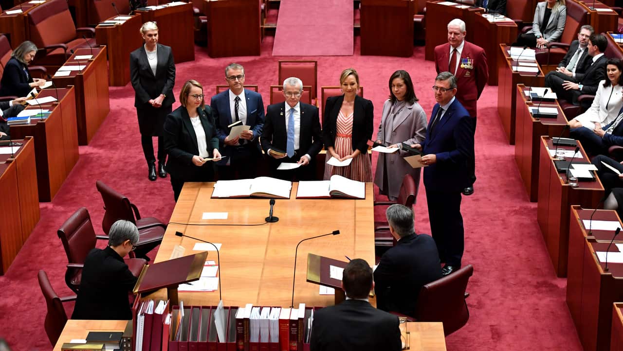 Senator Nita Green, Senator Gerard Rennick, Malcolm Roberts, Larissa Waters, Susan McDonald and Senator Paul Scarr sworn in ahead of the 46th Parliament.