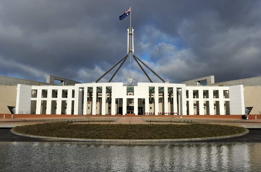 The facade of Parliament House in Canberra.