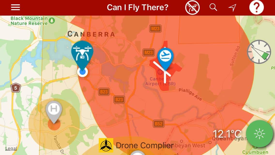 CASA's app shows the red no-fly zone around Canberra Airport includes Parliament House