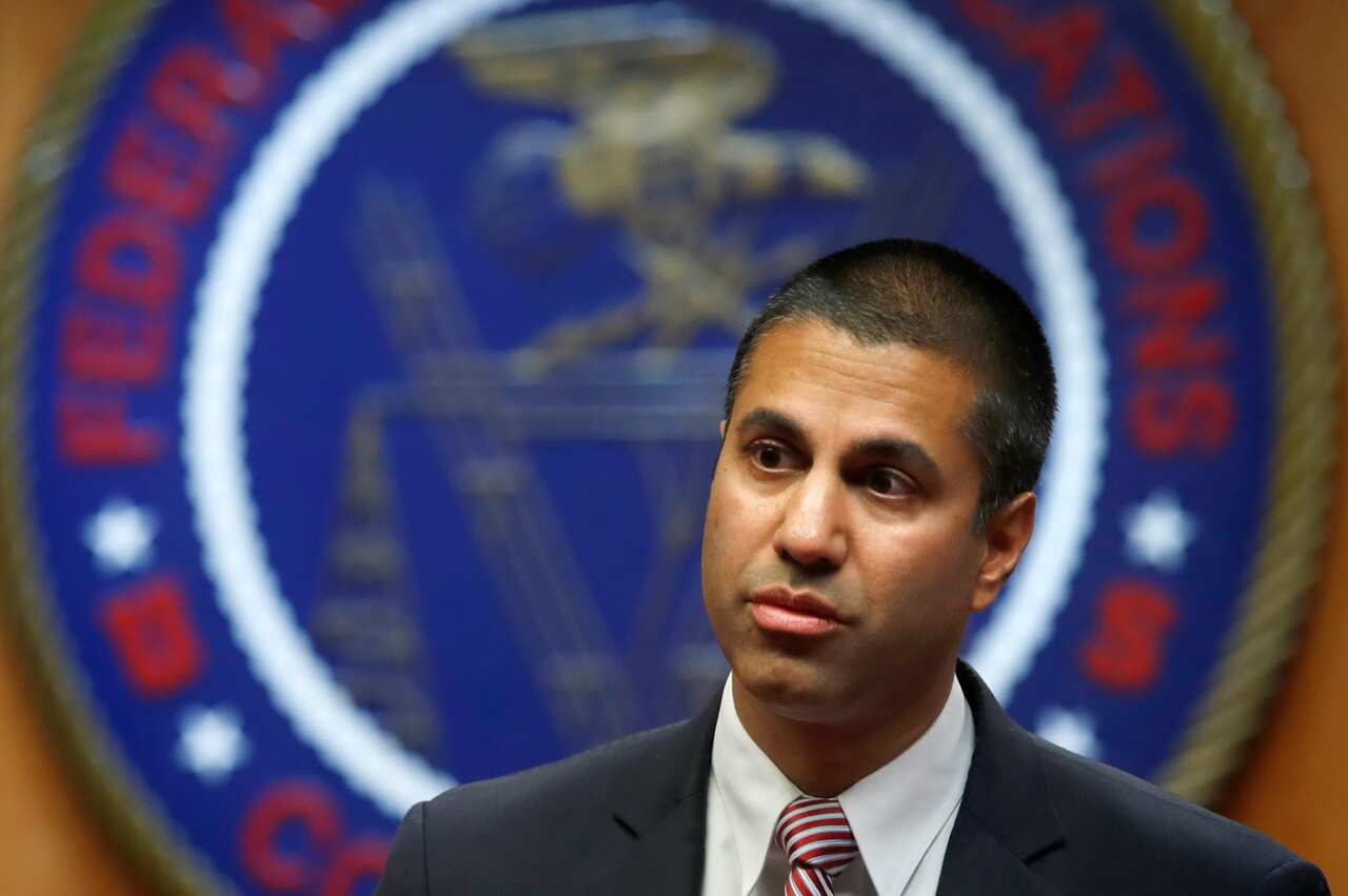 Federal Communications Commission (FCC) Chairman Ajit Pai arrives for an FCC meeting where they will vote on net neutrality