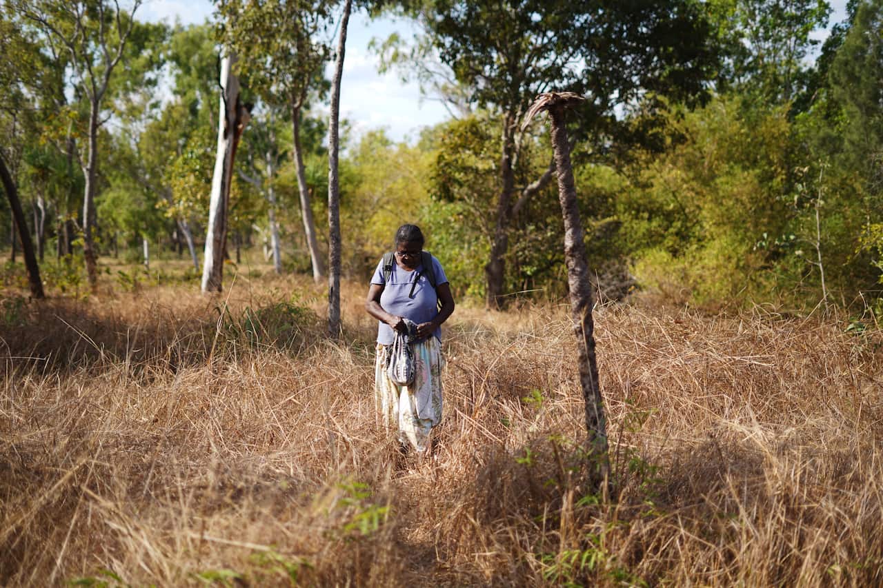 Patricia Marrfurra McTaggart walking to her favourite fishing spot.                               