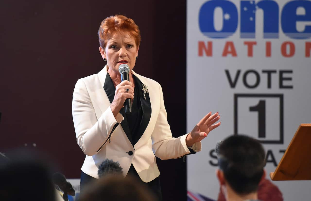 One Nation leader Pauline Hanson is seen during her Queensland Senate bid launch at the Norman Park Bowls Club in Brisbane, Friday, June 3, 2016.