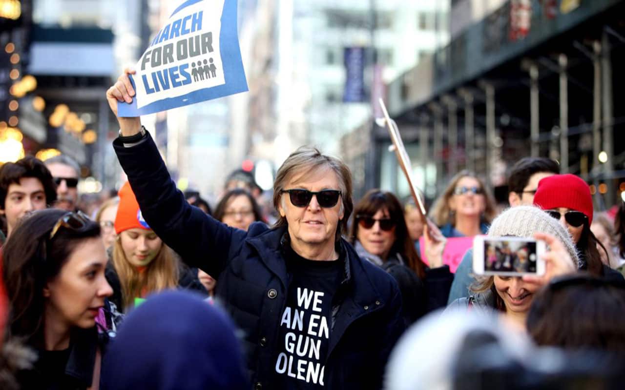  Paul McCartney (C) attends the 'March For Our Lives' protest against gun violence in the country on March 24, 2018 in New York, United States.