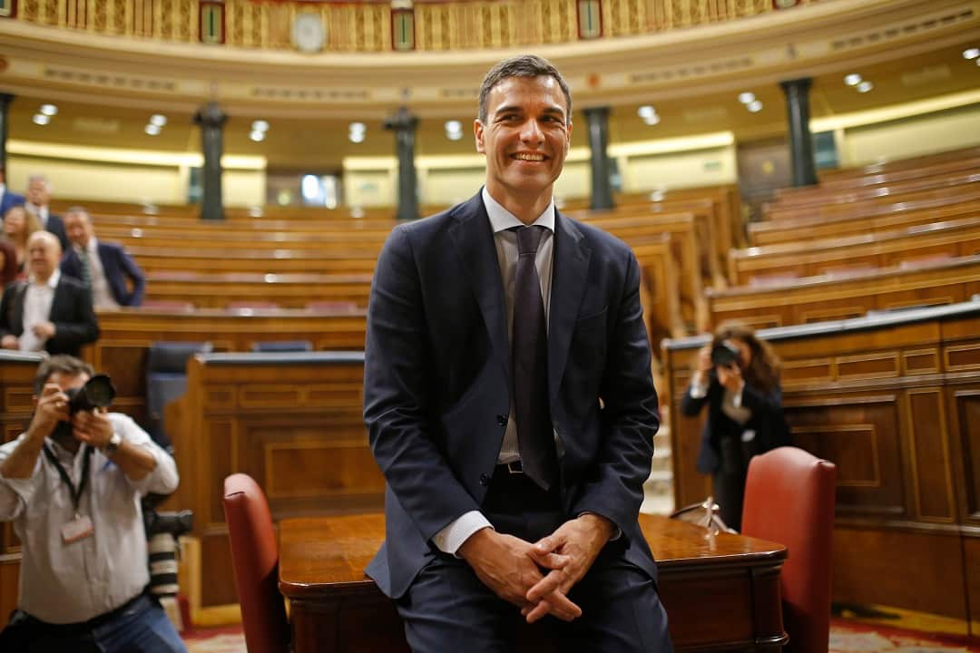 Socialist leader Pedro Sanchez in the parliament after the motion of no confidence vote.
