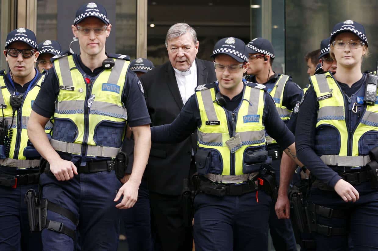Australia's most senior Catholic Cardinal George Pell departs the County Court of Victoria in Melbourne, Wednesday, May 2, 2018.