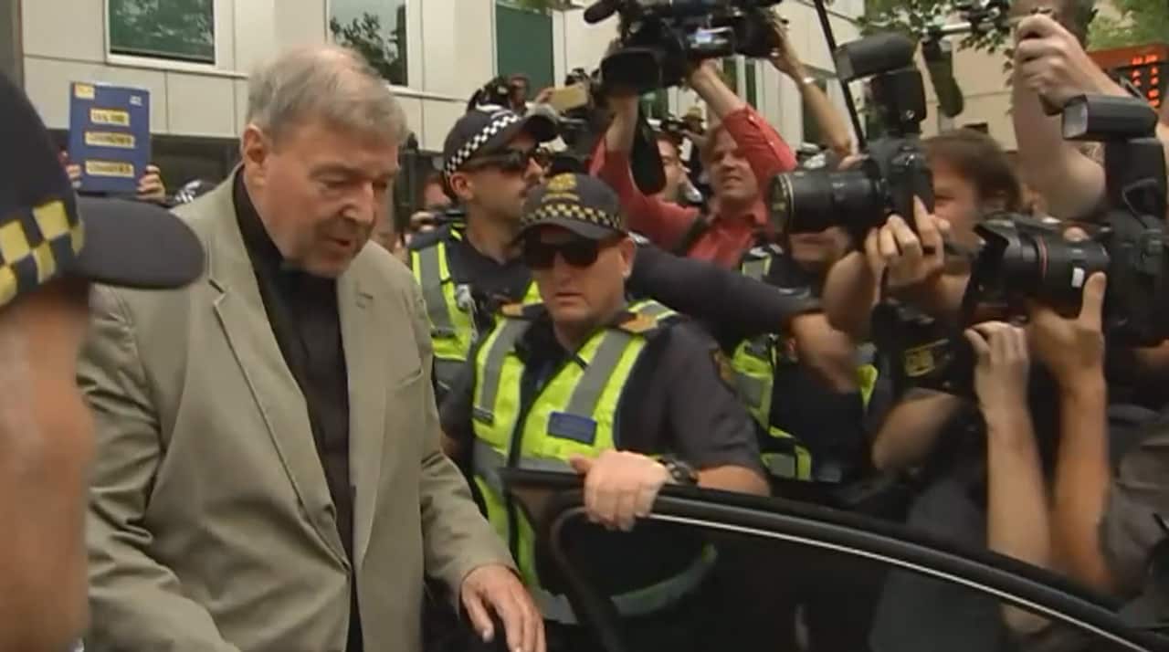 The cardinal emerges from court following today's proceedings. 