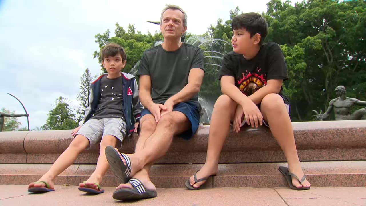 Peter Giakoumelos with his sons in Sydney.