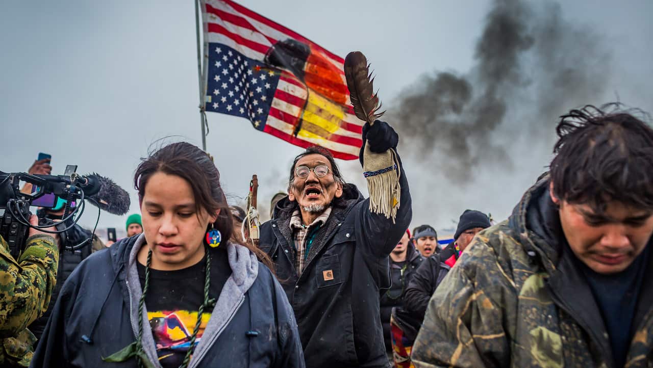 Native American elder Nate Phillips during the Indigenous Peoples March in Washington DC.