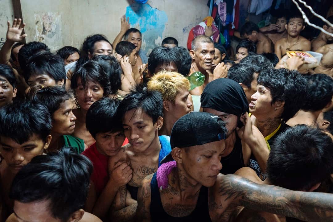 A scene from an overcrowded prison in the Tondo district of Manila.