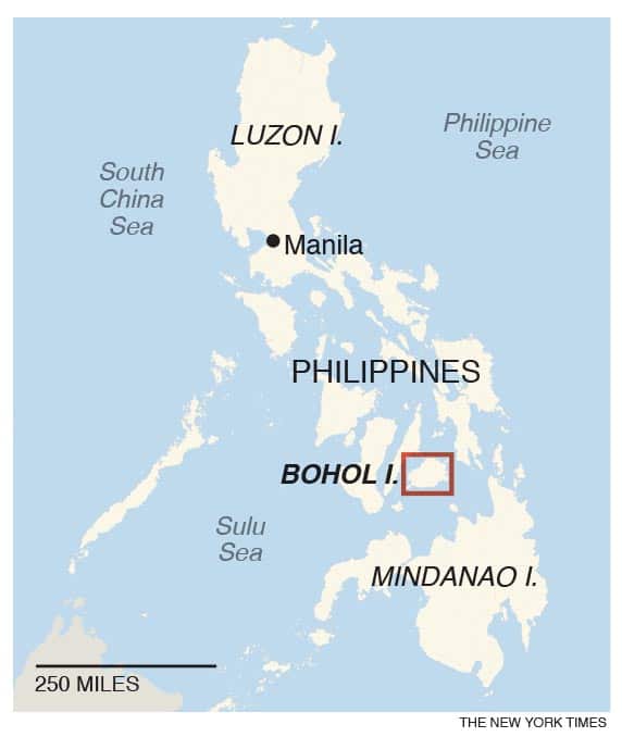 A map showing a region where dynamite fishing tales place in the Philippines. 