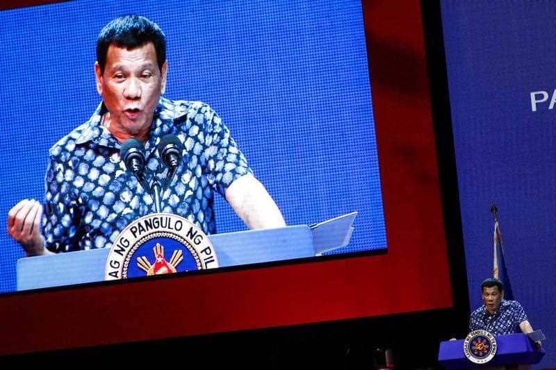Philippine President Rodrigo Duterte speaks during an election campaign in Pasig City, Manila.