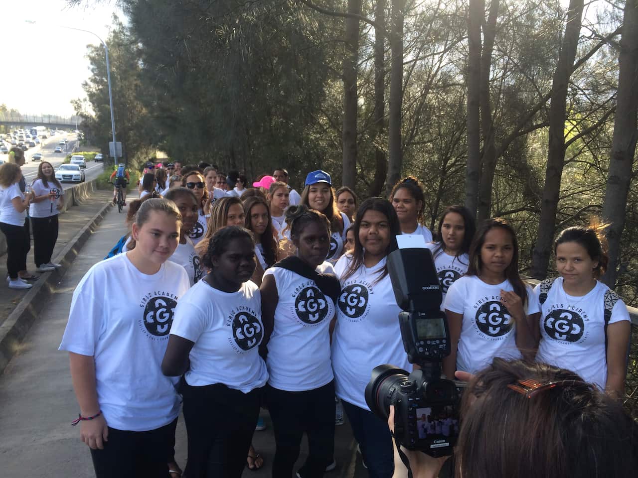 Indigenous school girls march through Sydney.