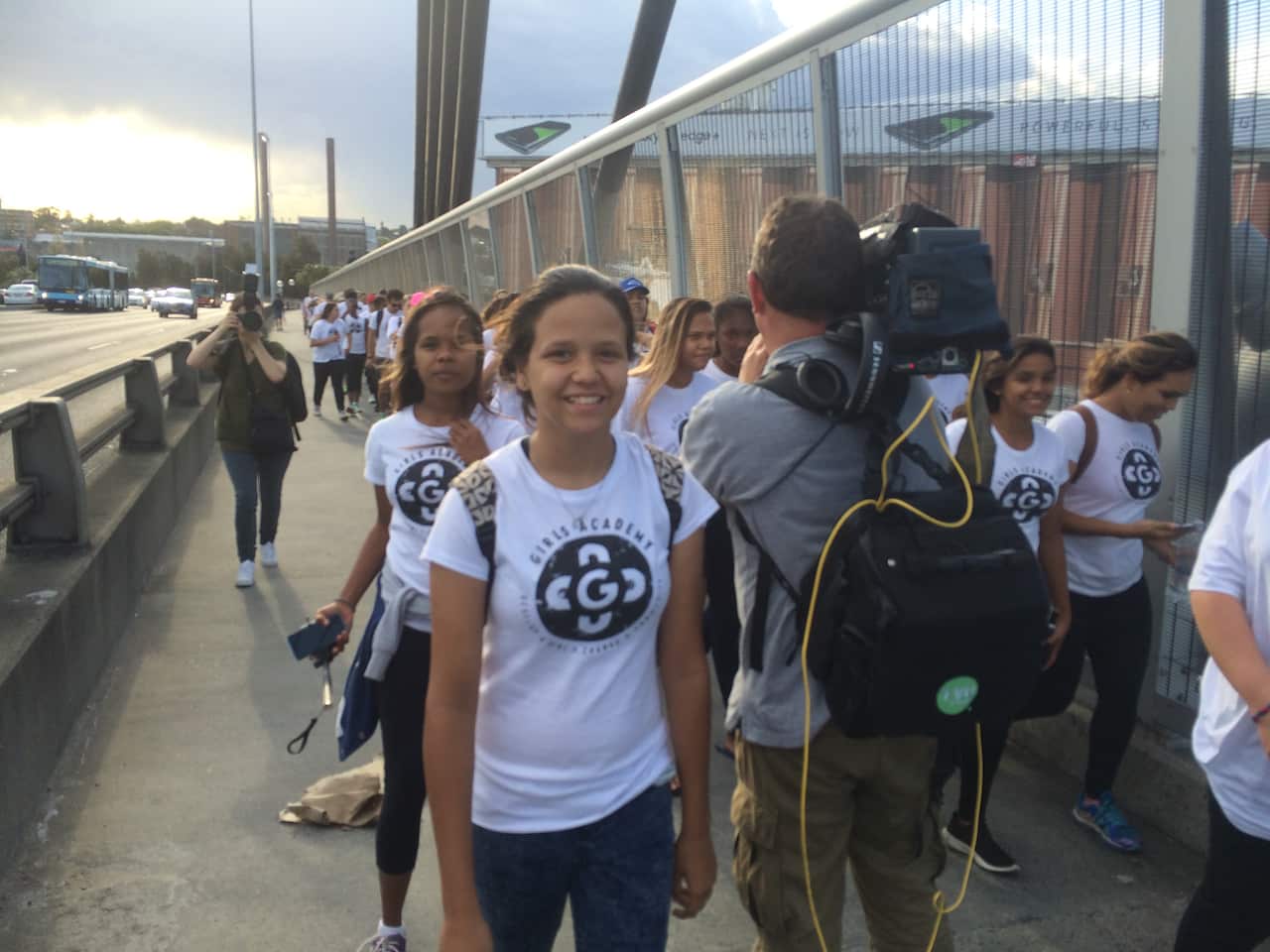 Indigenous school girls march through Sydney.