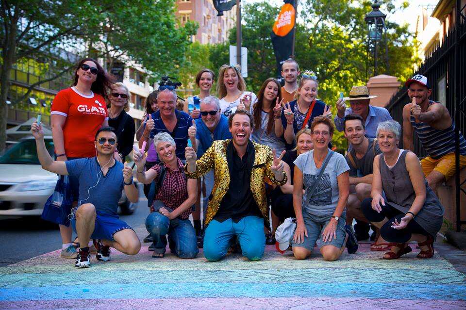 Ryan Lee (bottom left) celebrating with friends