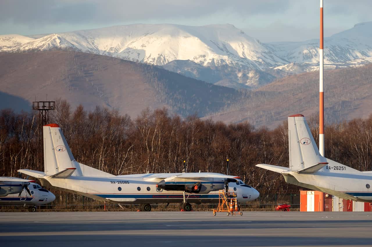 The Antonov An-26 with the same board number #RA-26085 as the crashed plane is parked at Airport Elizovo on 17 November 2020.