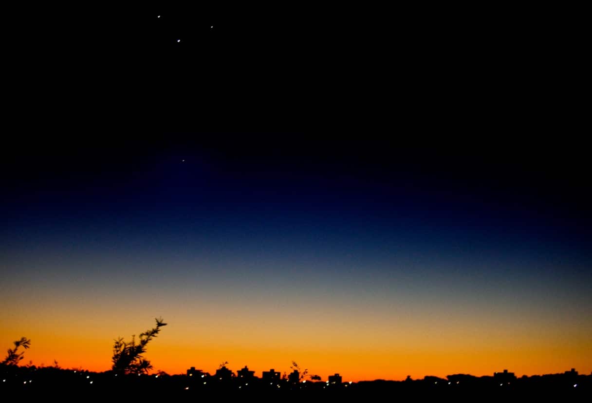 Series of planets in the sunrise sky