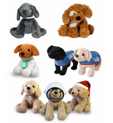 Plush dog toys on the Wompro International website.