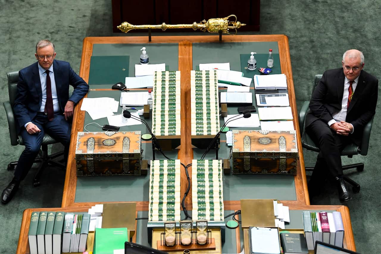 Australian Prime Minister Scott Morrison and Australian Opposition Leader Anthony Albanese. 