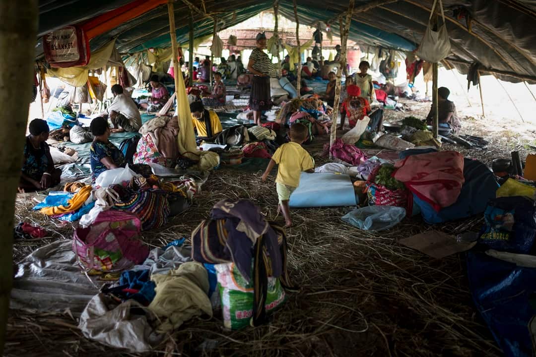 Makeshift accommodation in Pimaga, Papua New Guinea.