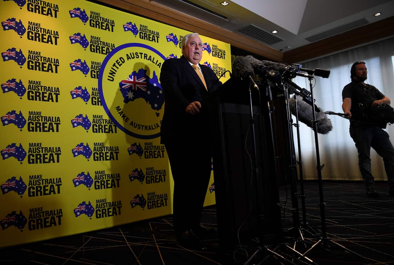 Clive Palmer at a media conference. 