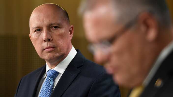 Minister for Home Affairs Peter Dutton (left) and Prime Minister Scott Morrison.