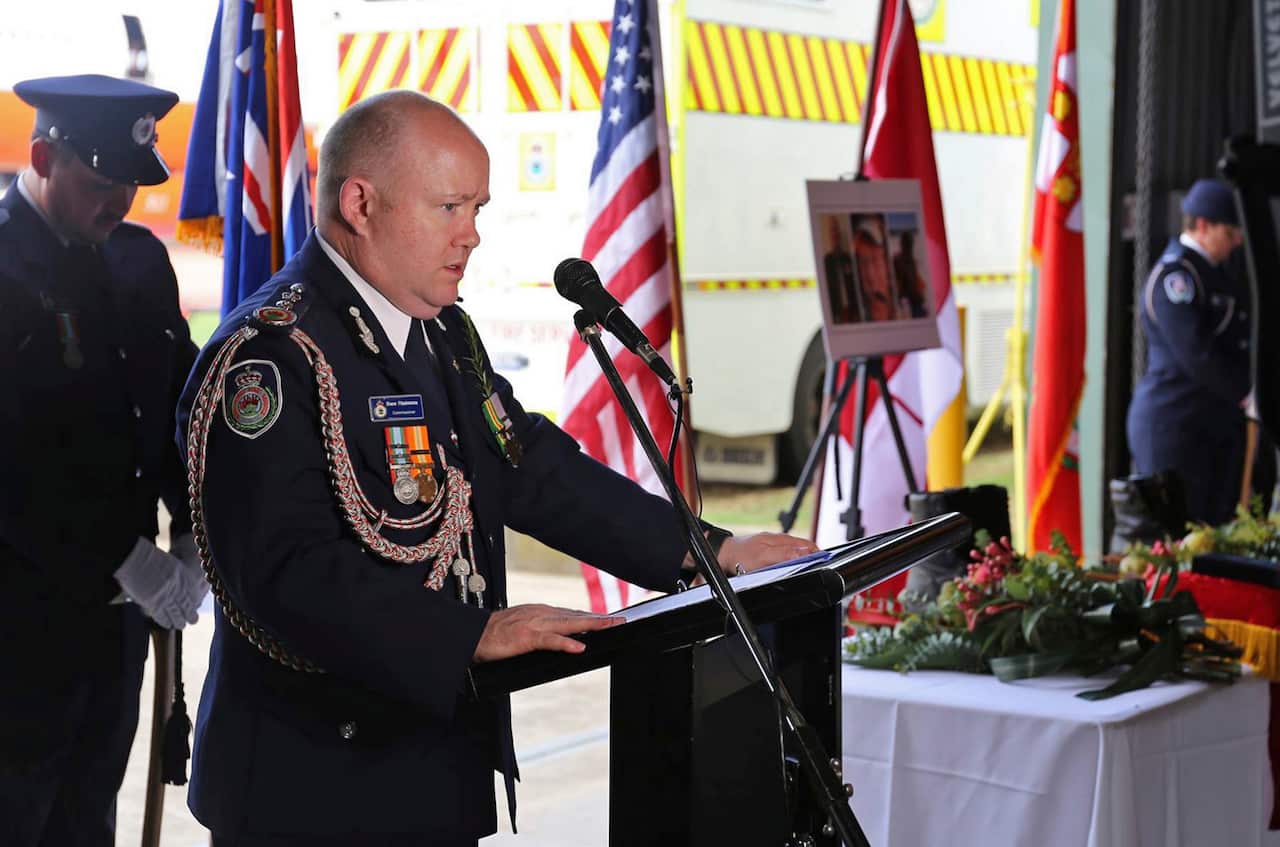 RFS Commissioner Shane Fitzsimmons at a memorial service.