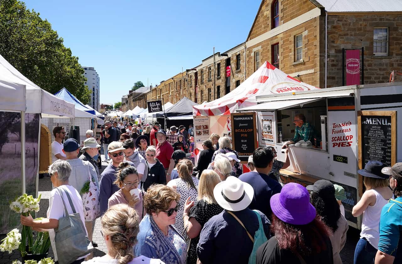 Shoppers at the Salamanca Markets in Hobart