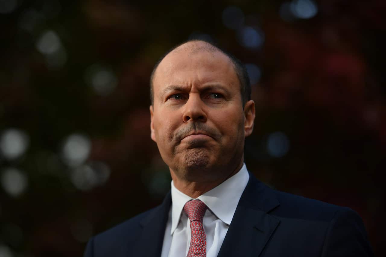 Federal Treasurer Josh Frydenberg is seen speaking.