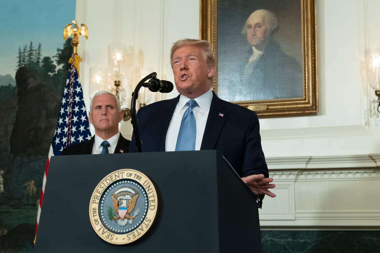 US President Donald Trump making a statement at the White House