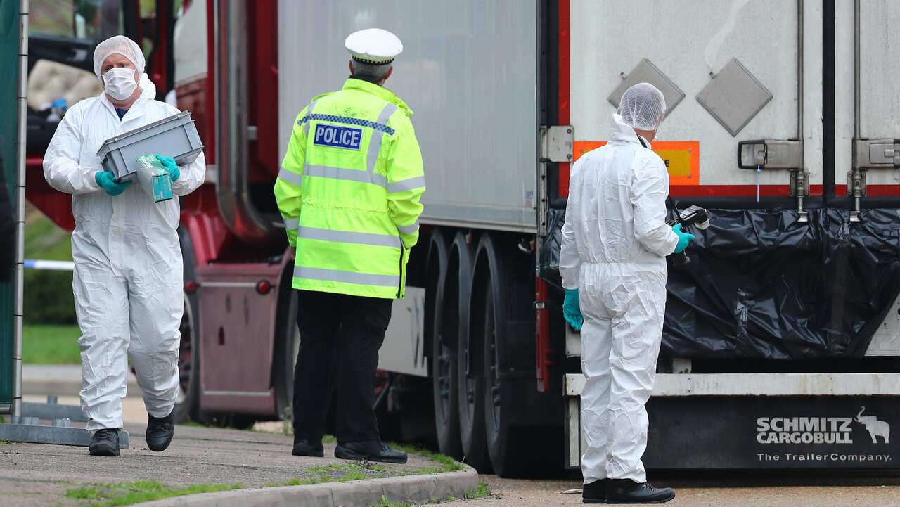 Police forensics officers at the Waterglade Industrial Park in Grays, Essex (AAP)