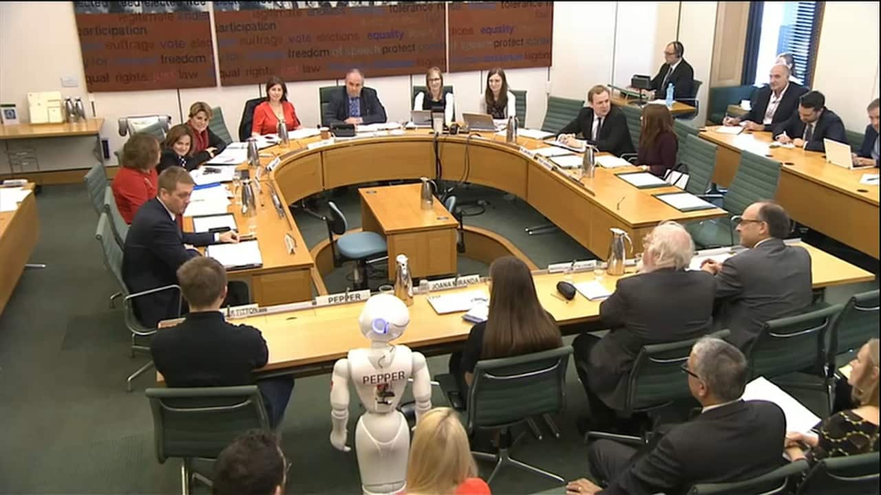Pepper the robot, appearing before a select committee for the first time
