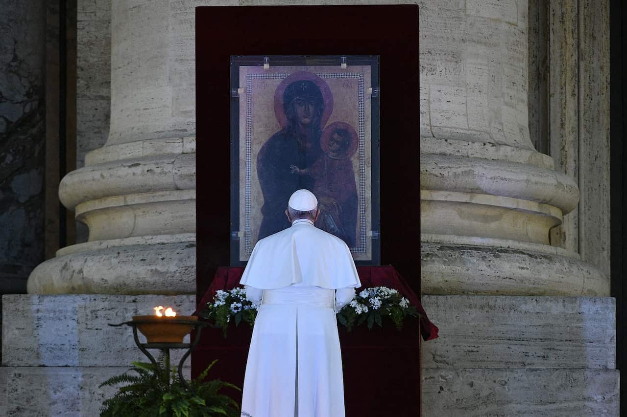 Pope Francis presides over a universal moment of prayer for end to coronavirus pandemic.