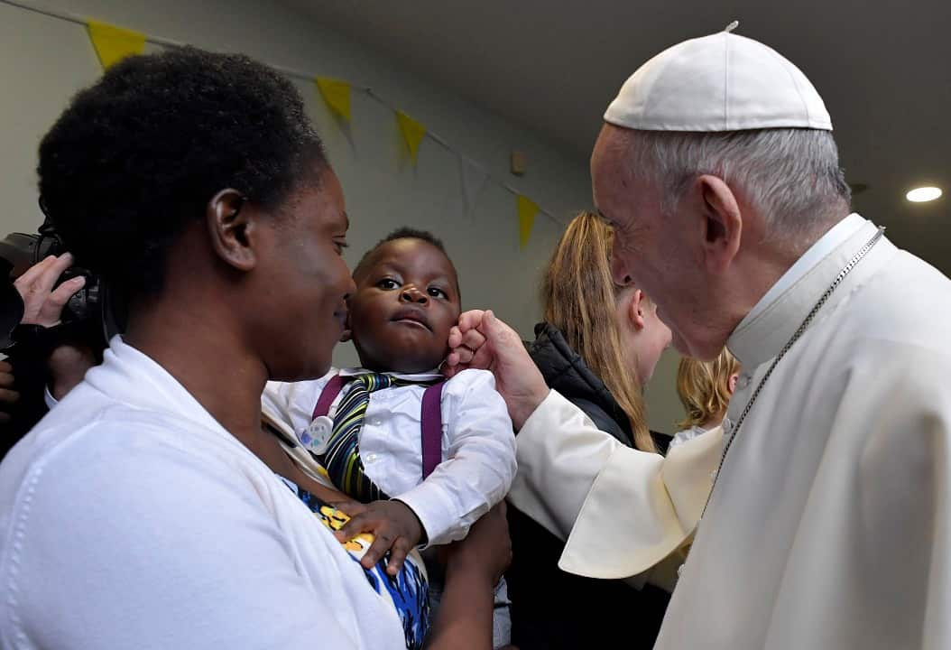 Pope Francis during his visit to the Capuchin Day Centre for the Homeless in Dublin.