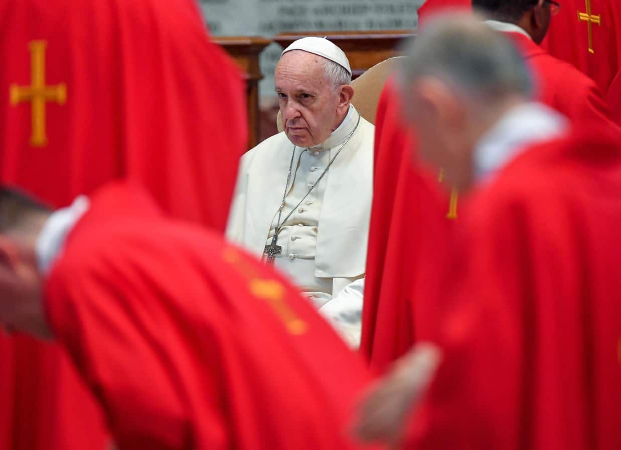 Pope Francis (C) during the funeral of Cardinal Jean-Louis Tauran, St. Peter's Basilica, Vatican City, 12 July 2018.