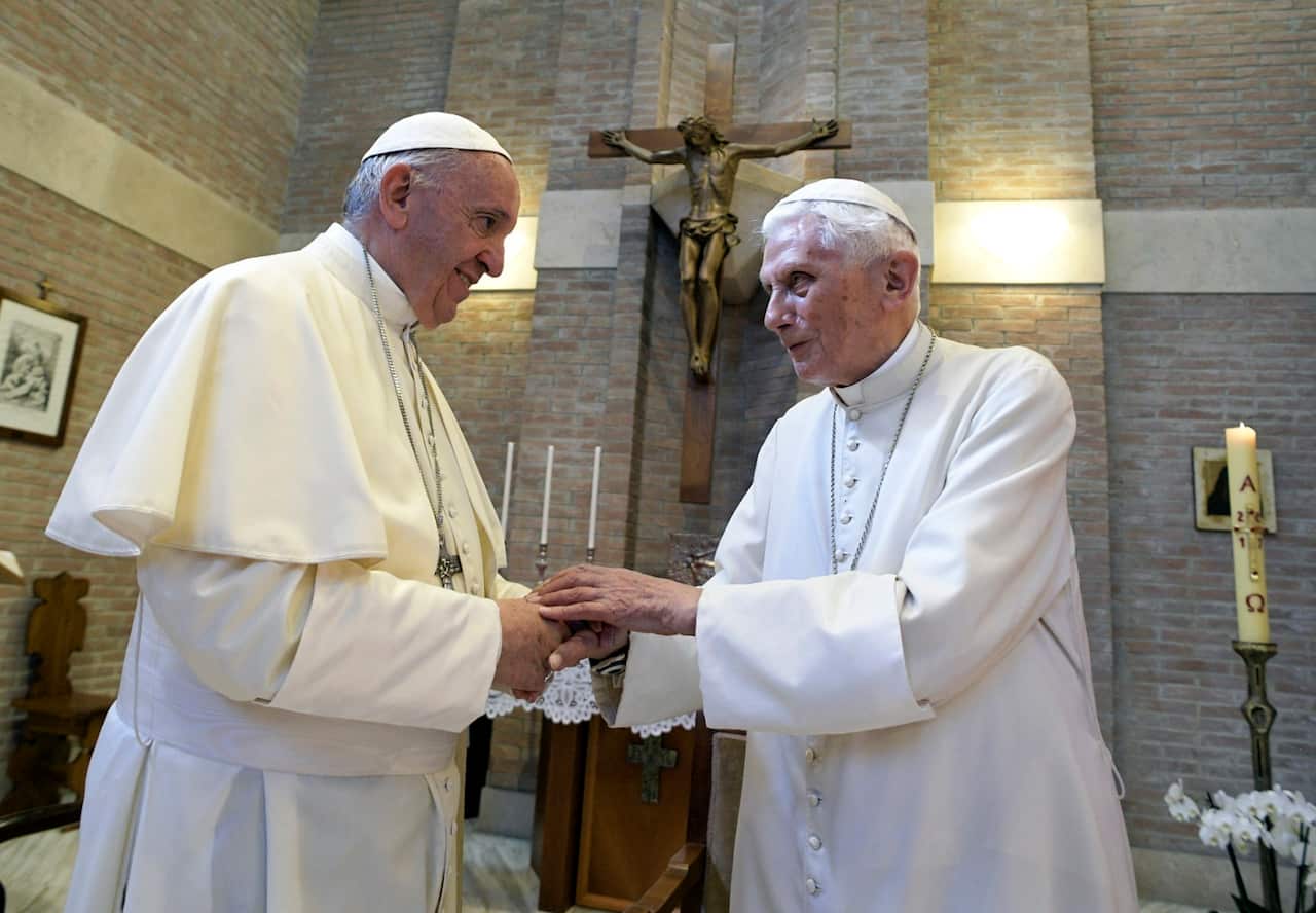 Pope Francis, left, and Pope Emeritus Benedict XVI.