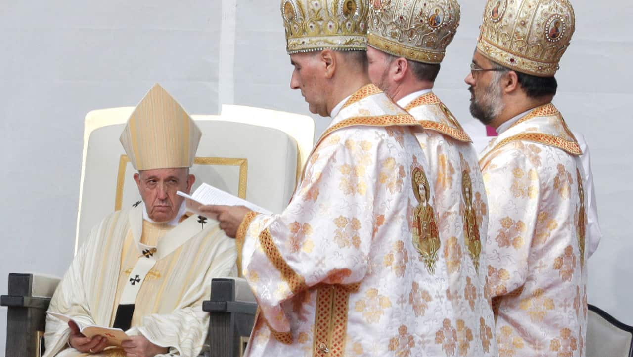 Pope Francis presides over the celebration of Divine Liturgy and the beatification of seven martyred bishops.