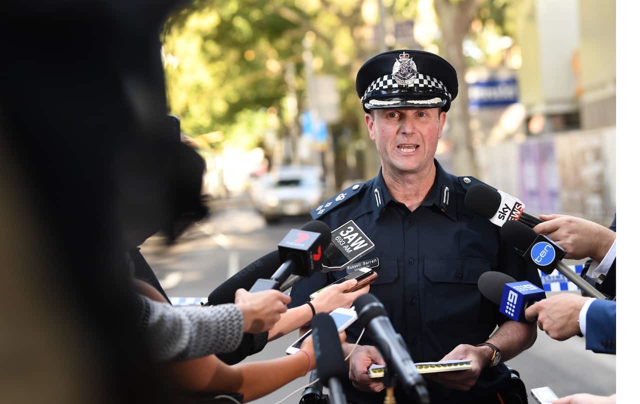 A police press conference is held at Flinders Street, in Melbourne, Thursday, December 21, 2017. 