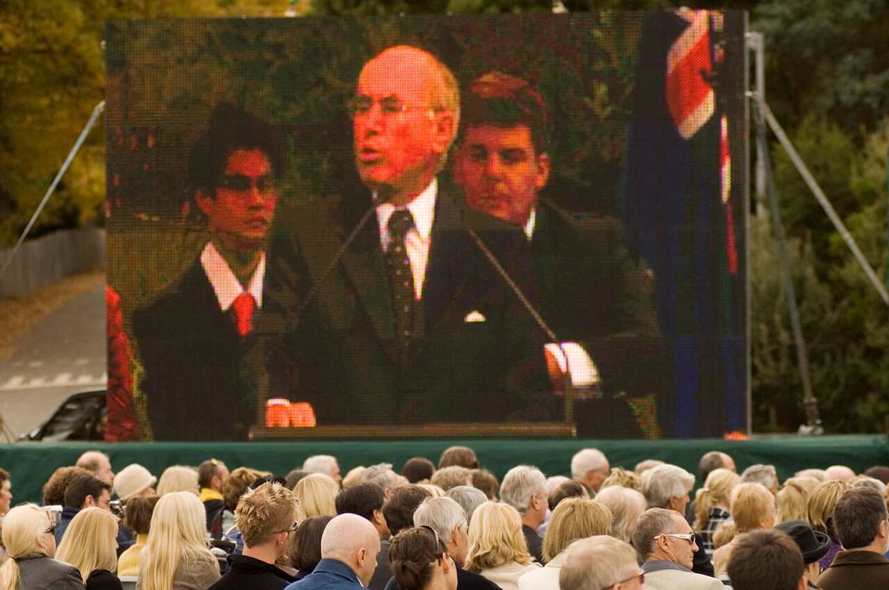 Mr Howard addresses the commemoration service to mark the 10th anniversary of the massacre in Port Arthur, Tasmania.