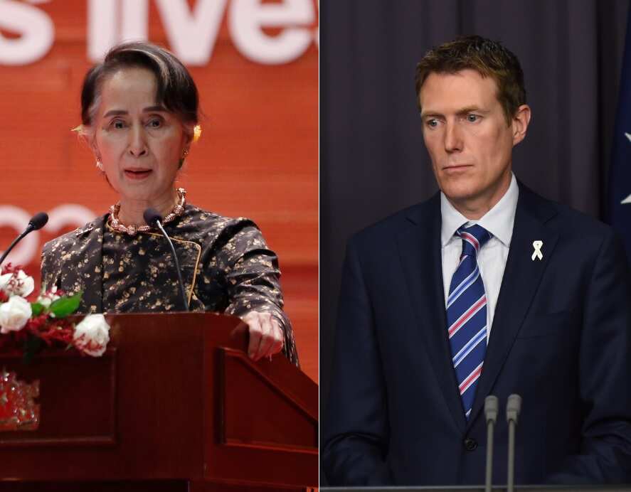 Myanmar's State Counselor Aung San Suu Kyi and Attorney-General Christian Porter 