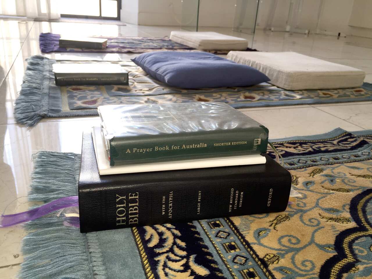 Prayer books: The Anglican faithful have borrowed some Muslim customs for their prayers sessions using prayer mats.