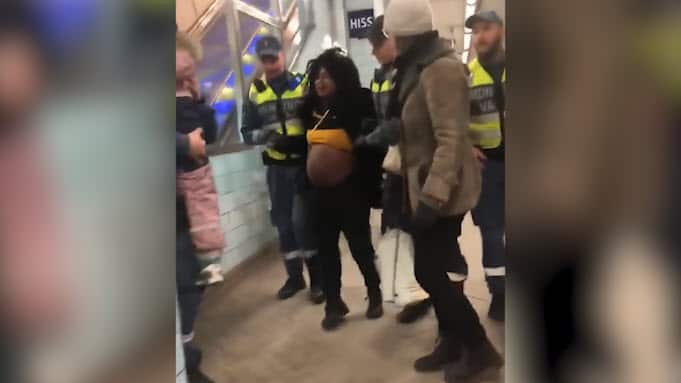 The woman, believed to be about eight months' pregnant, was taken to hospital after the incident.