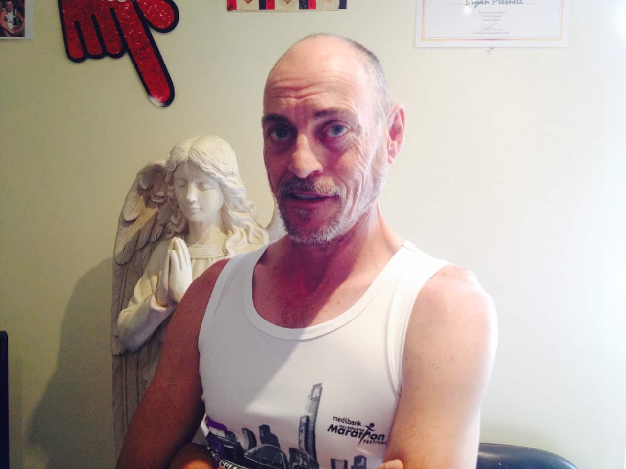 Brian Presnell completed his first marathon on Sunday.