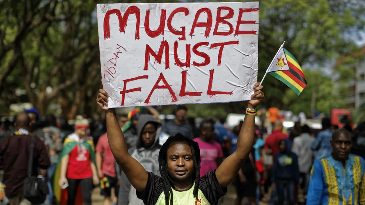 Protesters in Harare demanding President Robert Mugabe stands down.