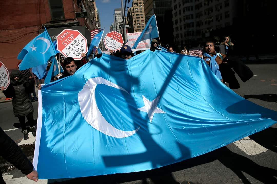 March 2018: Uighurs and their supporters march to the Permanent Mission of China at the United Nations in New York.