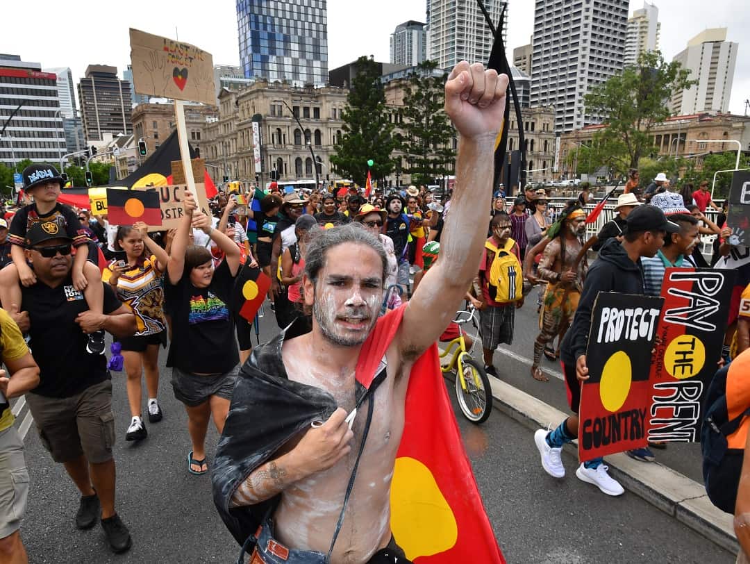 Protesters chanted "always was, always will be Aboriginal land". 