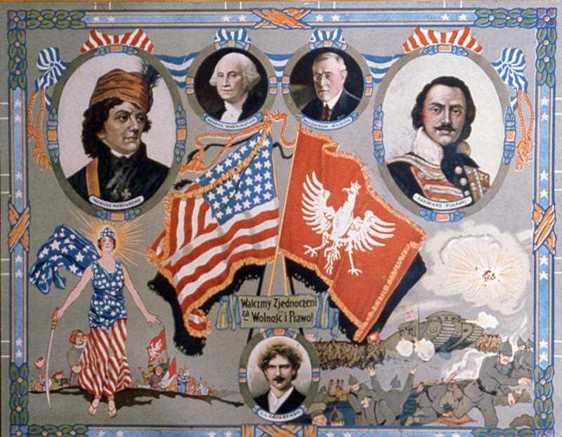 Pulaski, depicted in this WWI Polish poster, is remembered as a hero who fought for independence and freedom in both Poland and the United States.