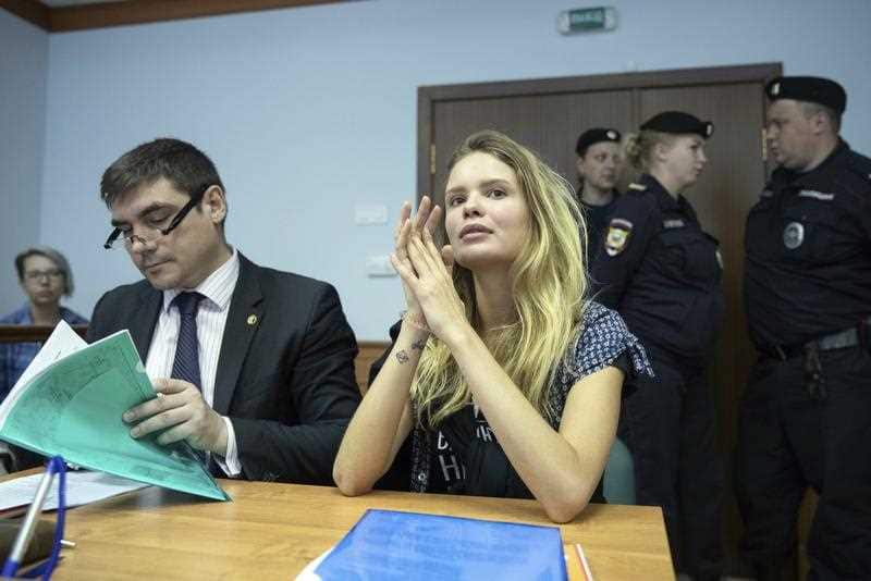 Pussy Riot member Veronika Nikulshina attends a hearings in a court in Moscow.