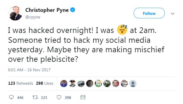 Pyne hacked tweet