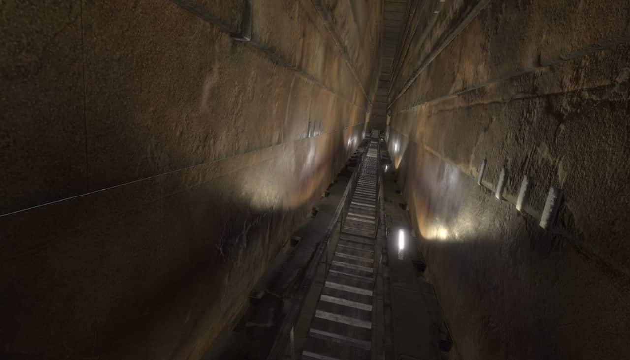 The Grand Gallery passage at Khufu's Pyramid, above which an empty space was discovered in Giza, Egypt (AAP)