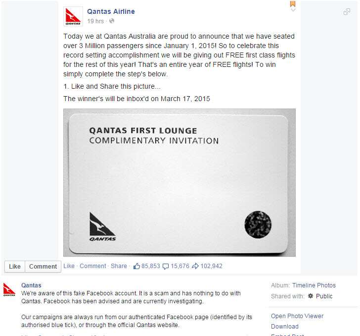 Facebook qantas